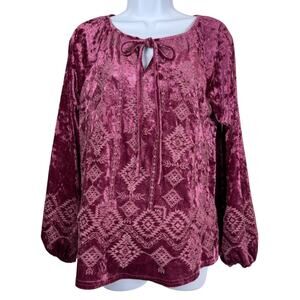 Savanna Jane Top Womens Small Pink Velvet Brocaded Bohemian Hippie Embroidered